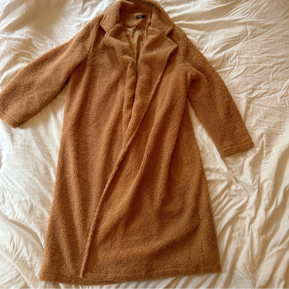 Shein curvy long fleece “trench coat” style
